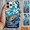 Joycorners Fishing Phone Case Blue Water Splash Fish Art Personalized Name 3D Phone Case (10 Fish Species)