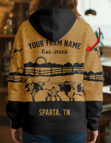 Joycorners Texas Longhorn Farm Life Ranch Coir Pattern Personalized Name, Farm Name Unisex 3D Hoodie