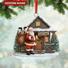 Joycorners Christmas On Farm Santa & Cows Ornament, Custom Name Acrylic Ornament (8 Breed Options)