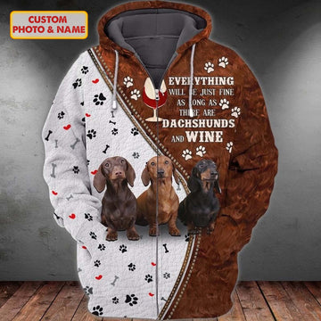 Joycorners Dachshund And Wine Woman Custom Name And Dog 3D Full Print Shirts