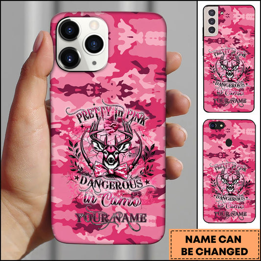 Joycorners Artist Hunting - Pretty In Pink Dangerous In Camo Deer Hot Pink Personalized Name Phone Case