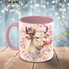 Joycorners White Charolais Cow Bubblegum Flower Glasses Personalized Mug