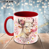 Joycorners White Charolais Cow Bubblegum Flower Glasses Personalized Mug