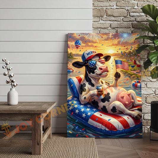 Joycorner Holstein Cow Americana Float Beer Sunglasses 3D Wrapped Canvas