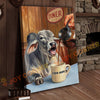 Joycorners Cattle Cow Funny Brahman Cow Drinking Coffee In Diner Personalized Name Canvas