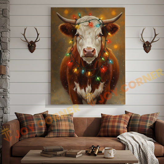 Joycorner Hereford Cow Christmas Lights 3D Wrapped Canvas
