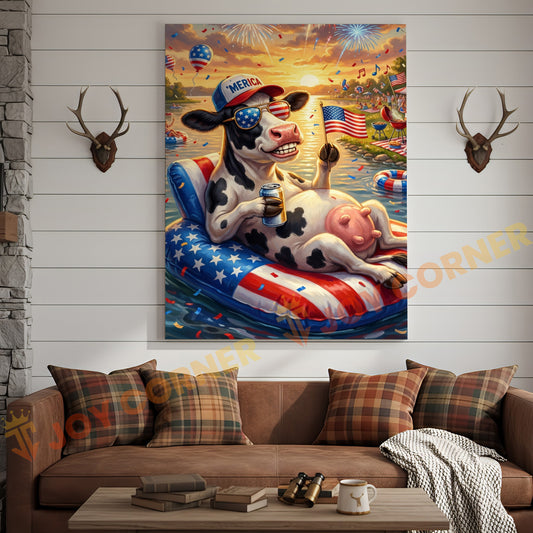 Joycorner Holstein Cow Americana Float Beer Sunglasses 3D Wrapped Canvas