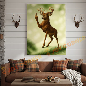 Joycorner Funny Deer Middle Finger Forest Scene – Humorous Wildlife Art 3D Wrapped Canvas