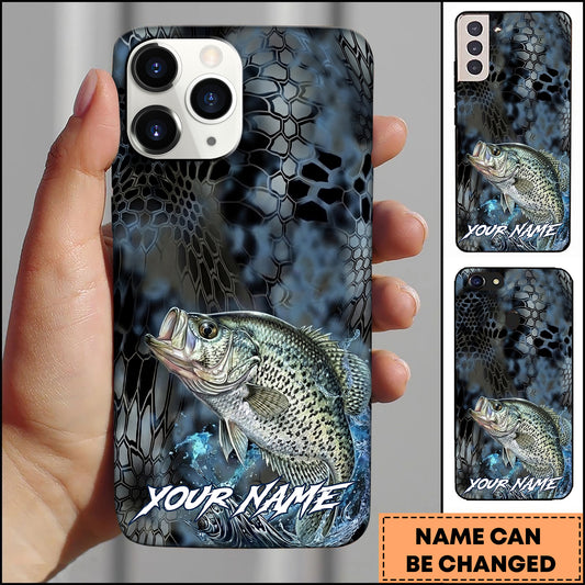 Joycorners Crappie Fishing Phone Case  Dark Hexagon Texture Smoke Blue Art Personalized Name Phone Case