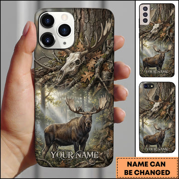 Joycorners Artist Hunting Moose Deer Skull Forest Realistic Camo Personalized Name Phone Case