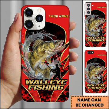 Joycorners Walleye Fishing Jumping Water Fisherman Silhouette Personalized Name 3D Phone Case