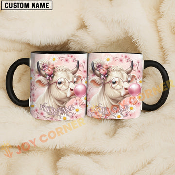 Joycorners White Charolais Cow Bubblegum Flower Glasses Personalized Mug