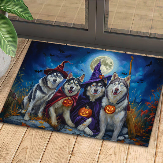 Joycorners Halloween Husky Dog Doormat, A Spooky Husky Gathering, Doormat For Home Decor Housewarming Gift, Welcome Mat Gift For Dog Lovers LM0210