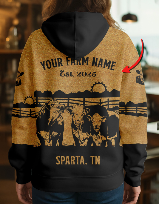 Joycorners Hereford Farm Life Ranch Coir Pattern Personalized Name, Farm Name Unisex 3D Hoodie