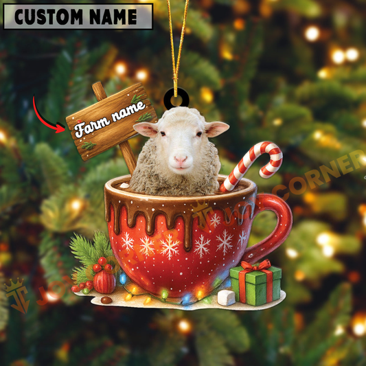 Joycorners Personalized Sheep Moo-ry Christmas Cocoa Mug Acrylic Ornament