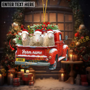 Joycorners Personalized Sheep Christmas Farm Truck Custom Shape Acrylic Ornament