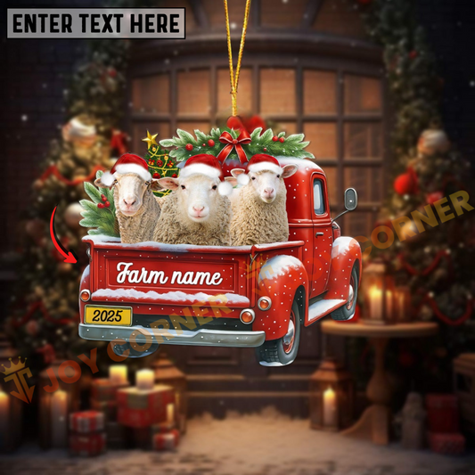 Joycorners Personalized Sheep Christmas Farm Truck Custom Shape Acrylic Ornament