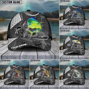 Joycorners Fishing Gray Camo Sport Pattern Personalized Name 3D Cap (11 Breeds)