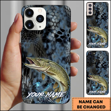 Joycorners Pike Fishing Phone Case  Dark Hexagon Texture Smoke Blue Art Personalized Name Phone Case