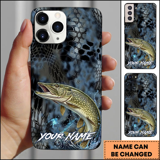 Joycorners Pike Fishing Phone Case  Dark Hexagon Texture Smoke Blue Art Personalized Name Phone Case
