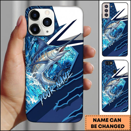 Joycorners Marlin Dynamic Lightning Slash Blue White Sport Design Personalized Name Phone Case