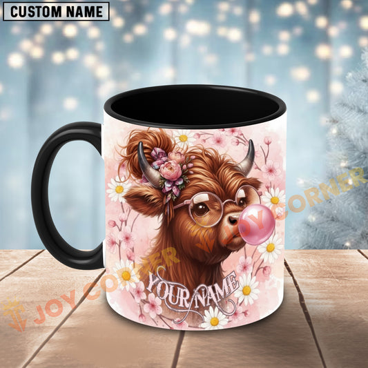Joycorners Red Angus Cow Bubblegum Flower Glasses Custom Name Mug