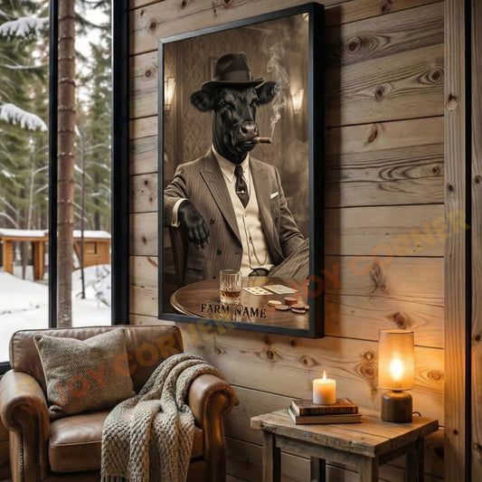 Joycorners Black Angus Mafia Style Smoking Cigar Classic Bar Scene Personalized Name Wall Art Canvas