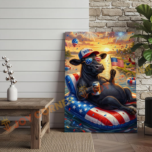 Joycorner Black Angus Cow Americana Float Beer Sunglasses 3D Wrapped Canvas