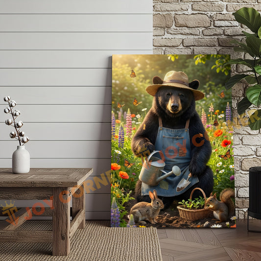 Joycorners Garden Bear Cottagecore Floral Fantasy Canvas