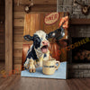 Joycorners Cattle Cow Funny Holstein Cow Drinking Coffee In Diner Personalized Name Canvas