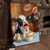 Joycorners Cattle Cow Funny Holstein Cow Drinking Coffee In Diner Personalized Name Canvas