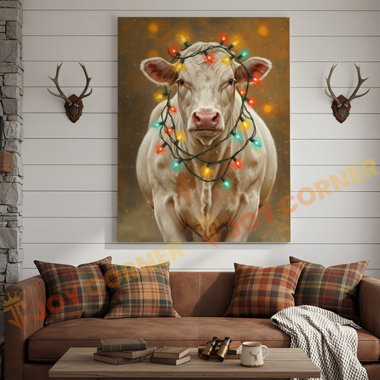 Joycorner Charolais Cow Christmas Lights 3D Wrapped Canvas