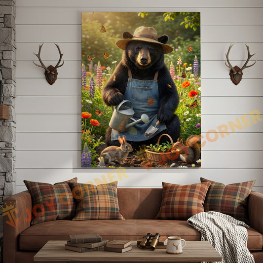 Joycorners Garden Bear Cottagecore Floral Fantasy Canvas