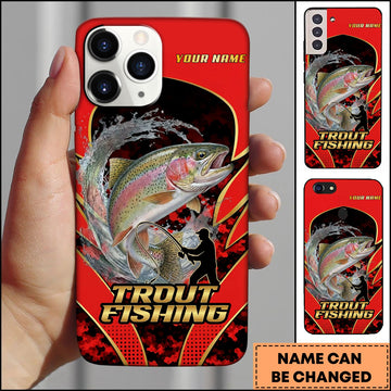 Joycorners Trout Fishing Jumping Water Fisherman Silhouette Personalized Name 3D Phone Case