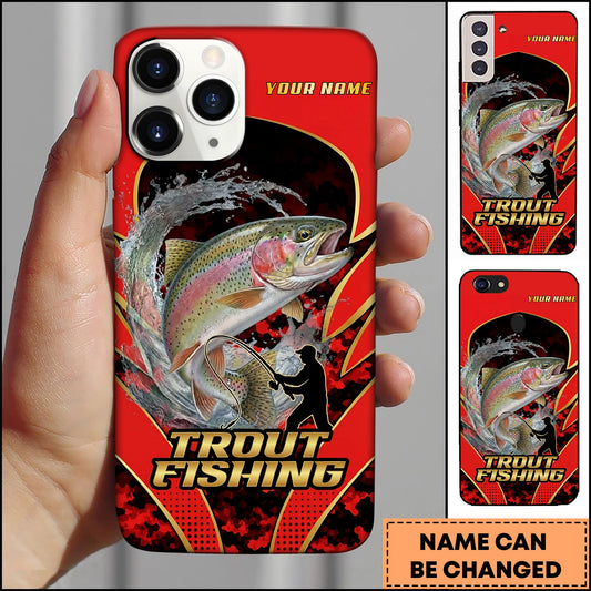 Joycorners Trout Fishing Jumping Water Fisherman Silhouette Personalized Name 3D Phone Case