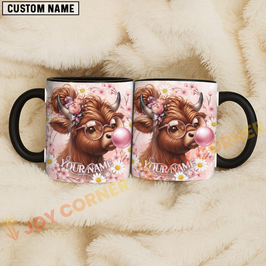Joycorners Red Angus Cow Bubblegum Flower Glasses Custom Name Mug