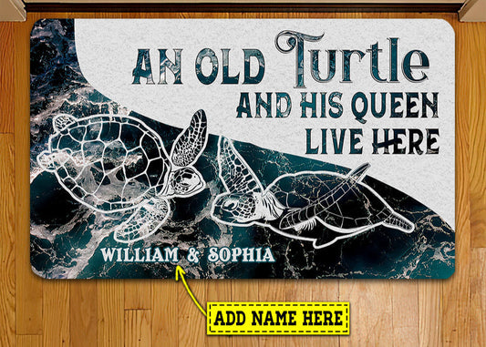 Joycorners Personalized Turtle Doormat, An Old Turtle His Queen Live Here Gift For Turtle Lovers, New Home Gift, Housewarming Gift, Turtle Decor LM0210