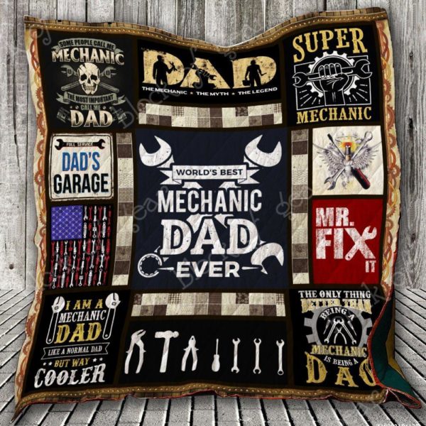 Joycorners World’s Best Mechanic Dad Ever Quilt Blanket Great Customized Gifts For Birthday Christmas Thanksgiving Father’s Day Perfect Gifts For Mechanic