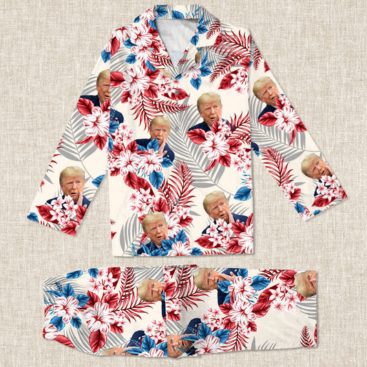 Joycorner Donald Trump Face With Hawaiian Pattern Pajamas Hawaiian Shirt