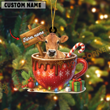 Joycorners Personalized Jersey Moo-ry Christmas Cocoa Mug Acrylic Ornament