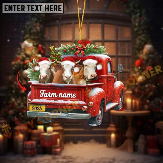 Joycorners Personalized Simmental Christmas Farm Truck Custom Shape Acrylic Ornament