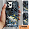 Joycorners Fishing Phone Case Dark Hexagon Texture Smoke Blue Art Personalized Name Phone Case (8 Fish Species)