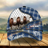 Joycorners Blue Plaid Pattern Cows, Custom Name Cattle Cap (8 Cattle Breeds)