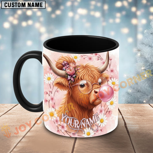 Joycorners Ginger Highland Cow Bubblegum Flower Glasses Personalized Mug