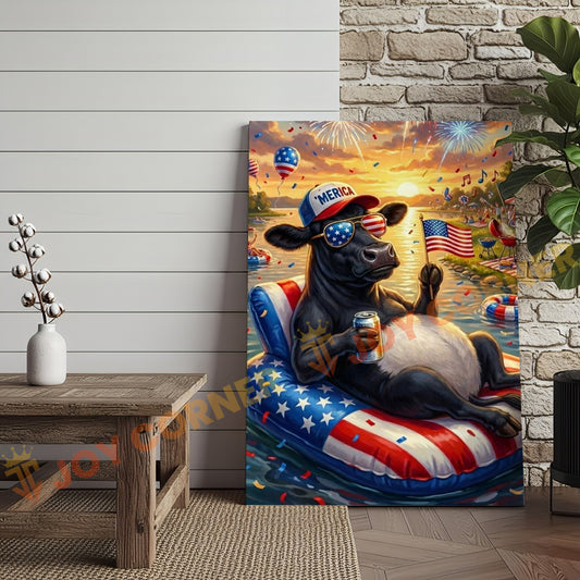 Joycorner Belted Galloway Cow Americana Float Beer Sunglasses 3D Wrapped Canvas