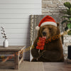 Joycorner Cute Christmas Bear With Santa Hat Eating Candy – Winter Forest Scene 3D Wrapped Canvas