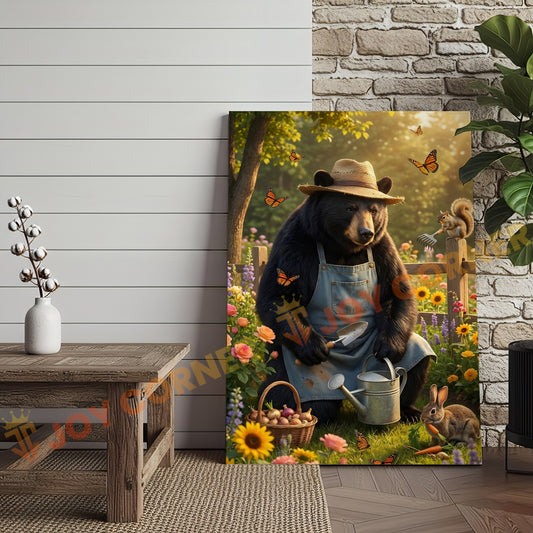 Joycorners Spring Garden Bear Nature Illustration Canvas