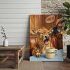 Joycorners Cattle Cow Funny Jersey Cow Drinking Coffee In Diner Personalized Name Canvas