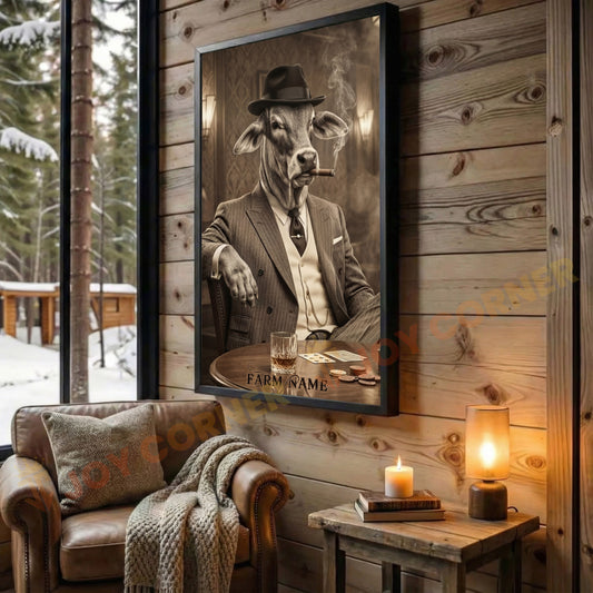 Joycorners Brahman Mafia Style Smoking Cigar Classic Bar Scene Personalized Name Wall Art Canvas