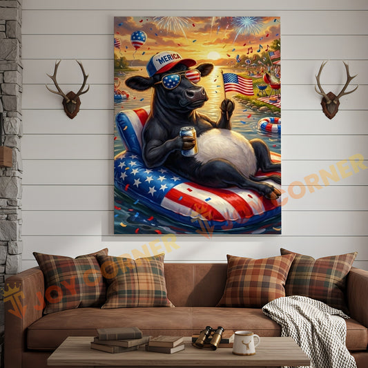 Joycorner Belted Galloway Cow Americana Float Beer Sunglasses 3D Wrapped Canvas